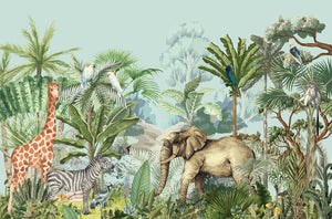 Painted Tropical Wildlife Cartoon Wallpaper Mural