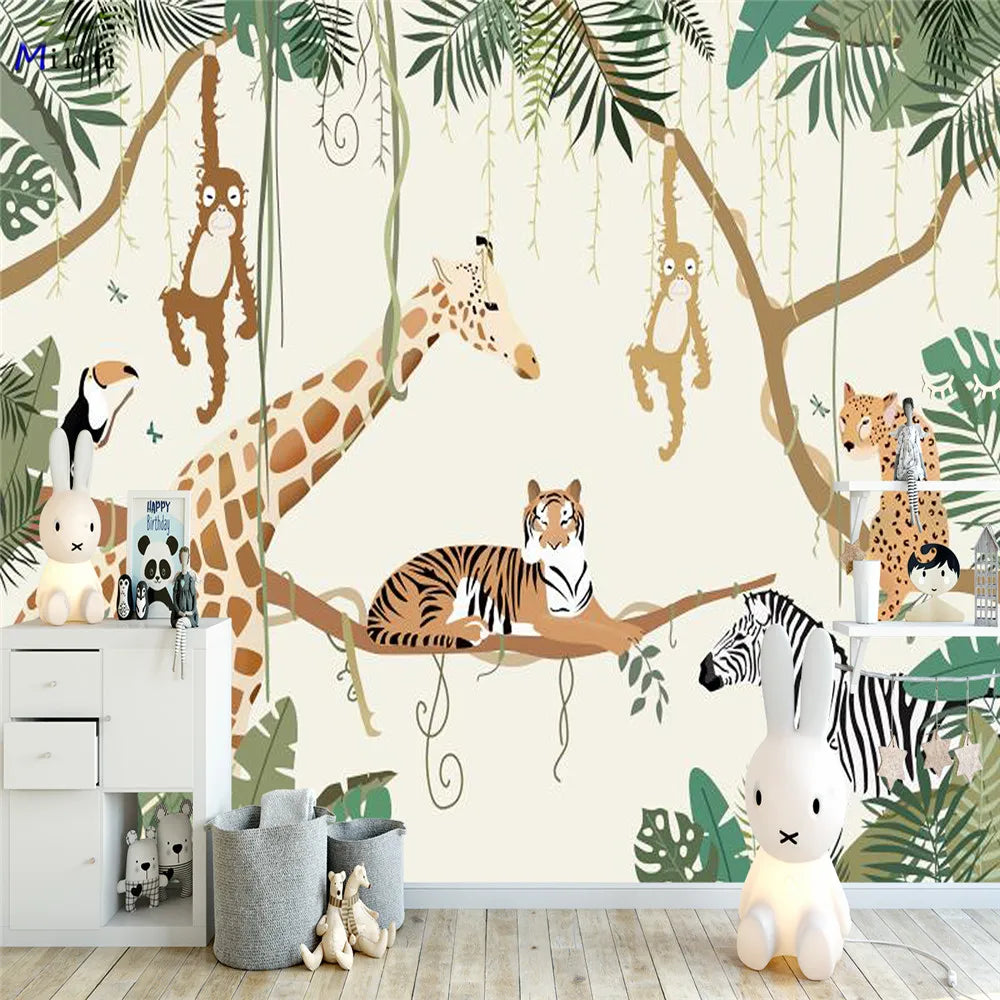 Playful Giraffe And Animals Jungle Wallpaper Mural