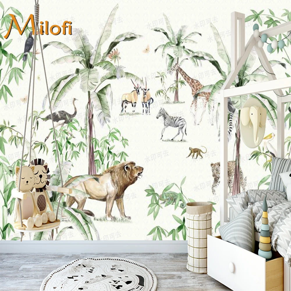 Light Watercolor Safari Jungle Wallpaper Mural