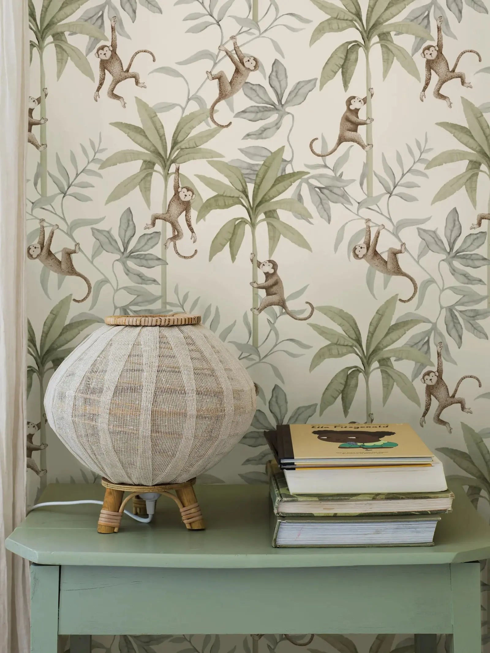 Little Jungle Monkeys And Palm Leaves Pattern Wallpaper