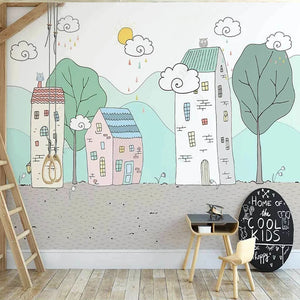 Whimsical Tree Town Wall Mural Wallpaper