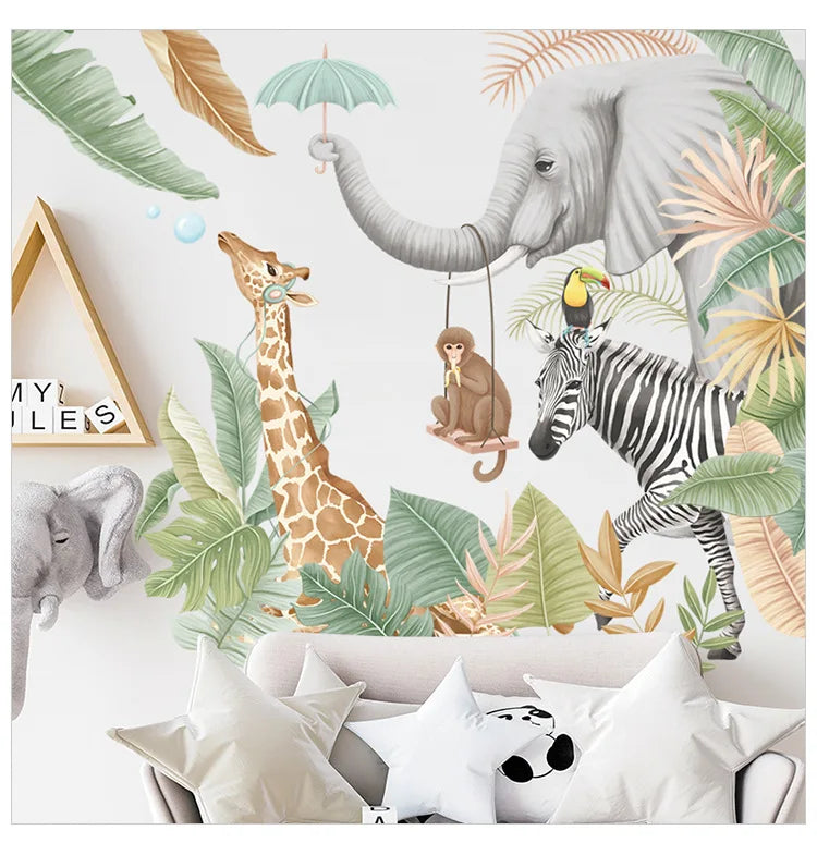 Cute Cartoon Tropical Animal Friends Wallpaper Mural