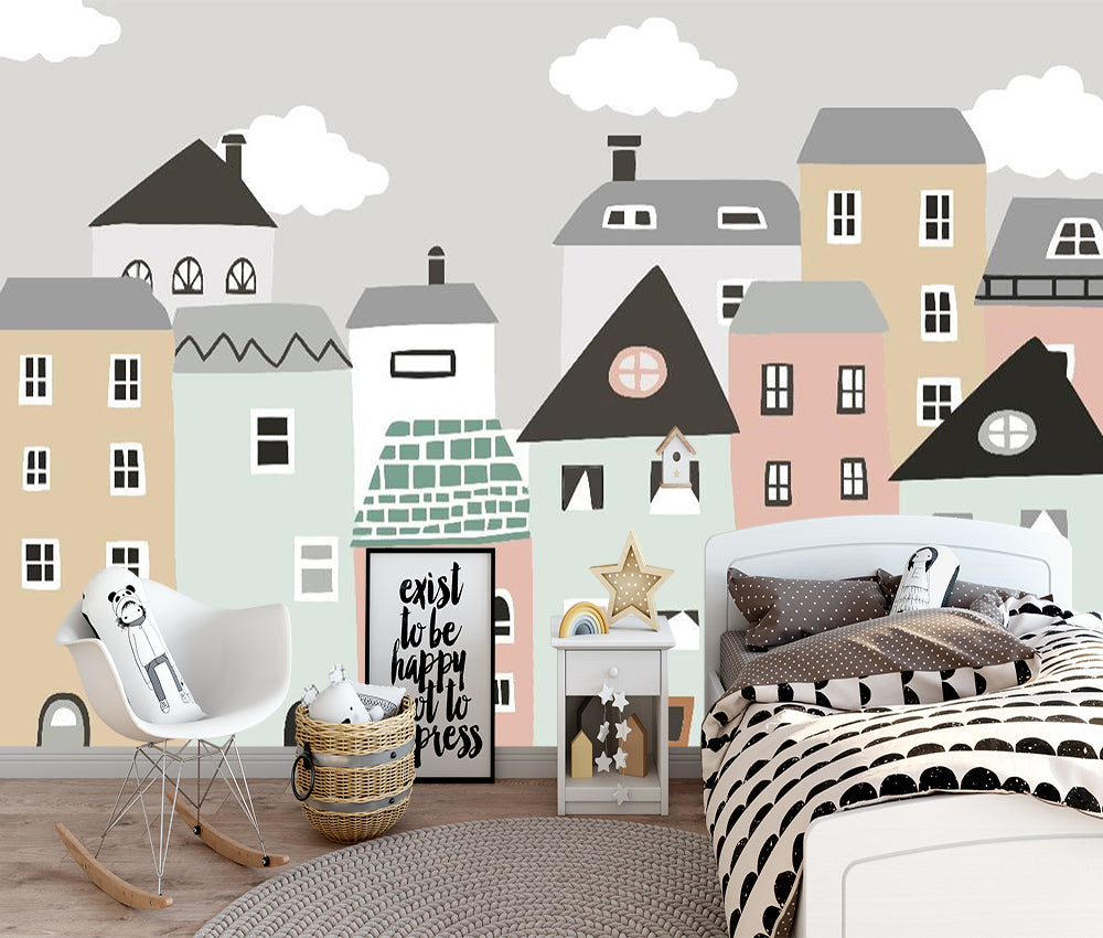 Minimalist Colorful Houses Wallpaper Mural