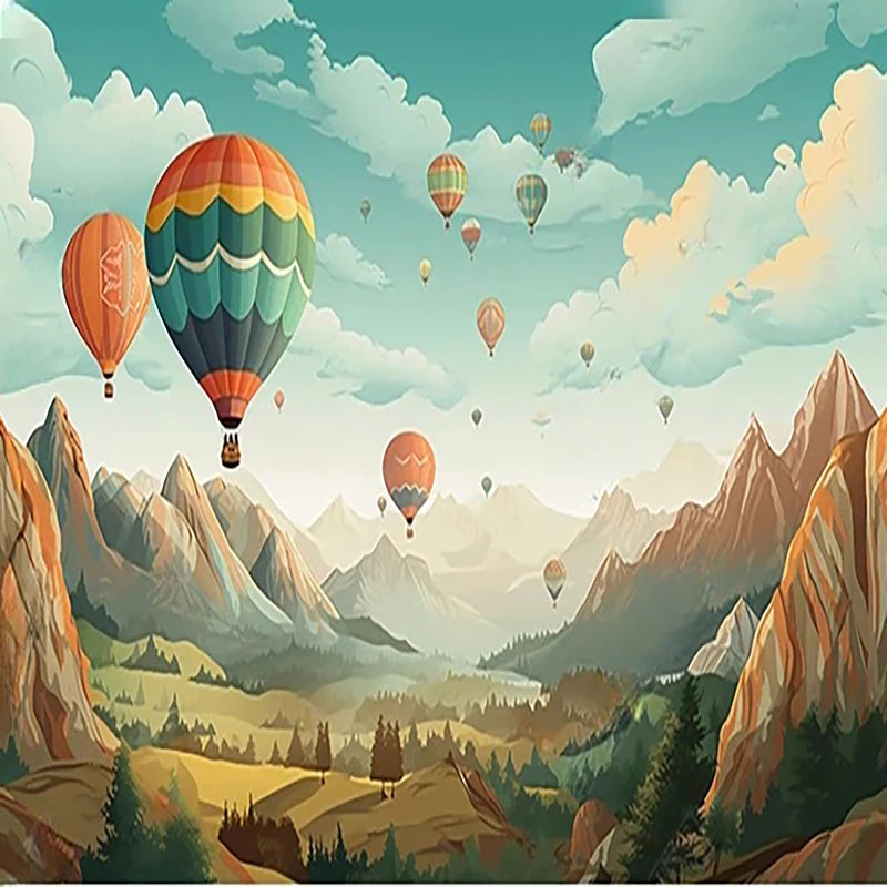 Mountain Landscape Hot Air Balloons Wallpaper Mural