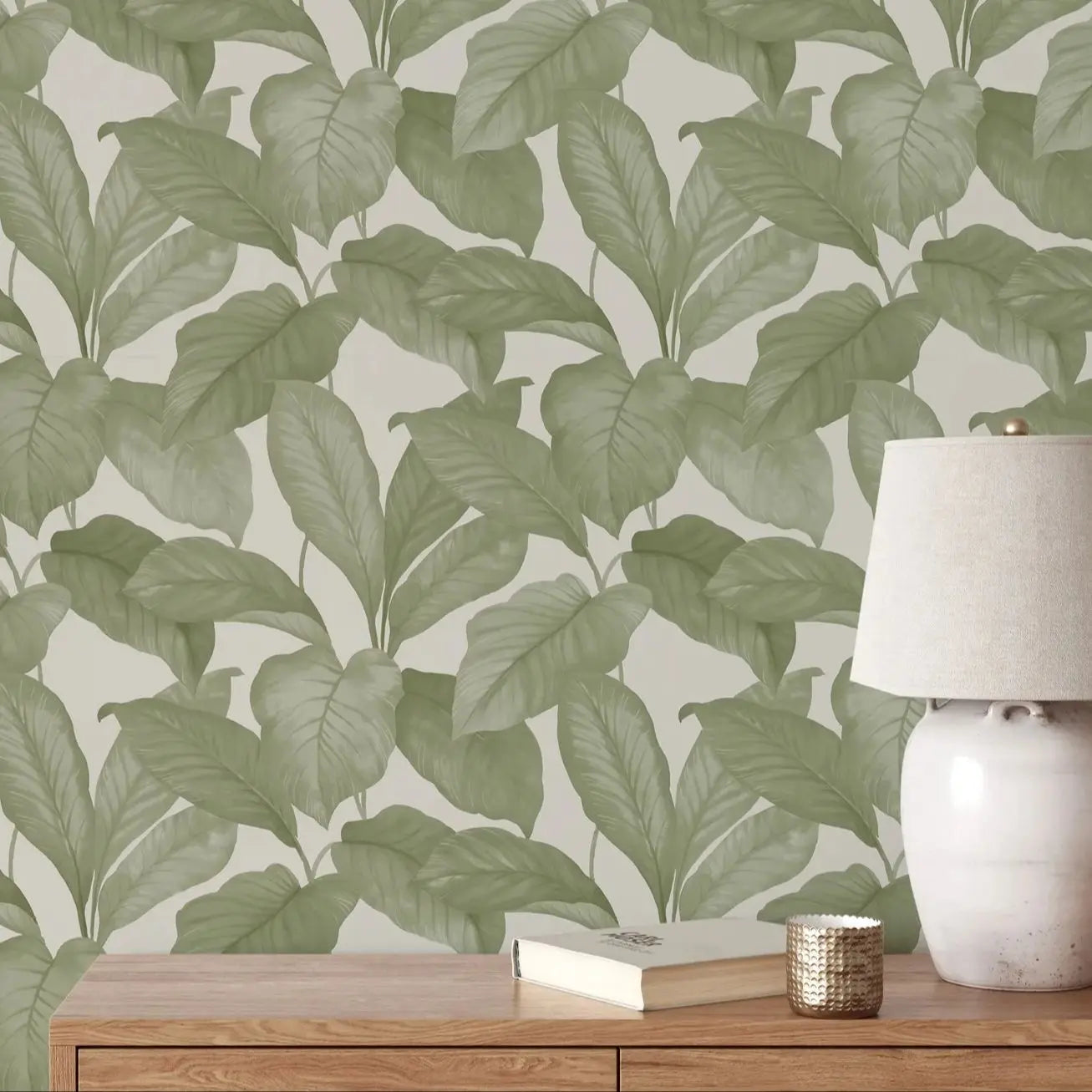 Fresh Botanical Leaves Green Pattern Wallpaper