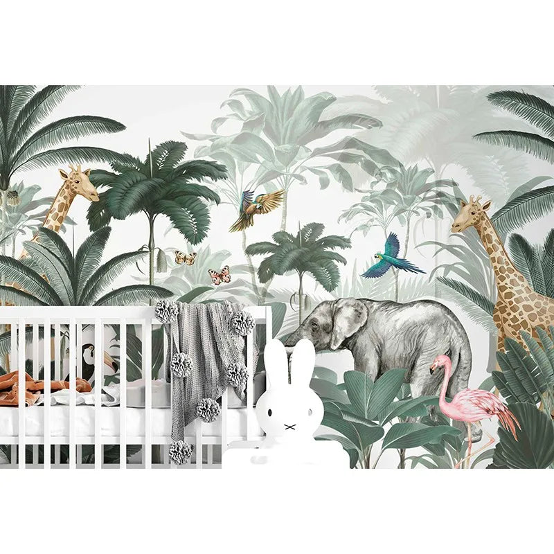 Vibrant Green Jungle Animals Wallpaper Mural