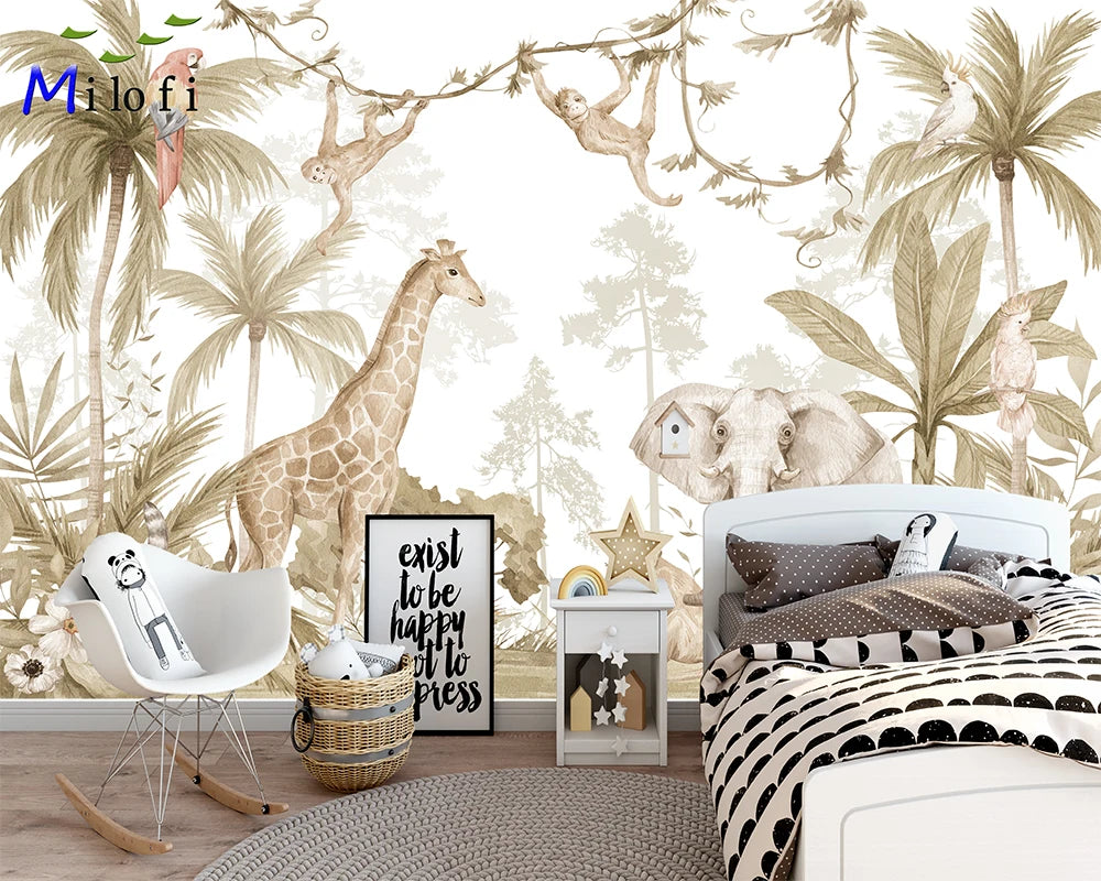 Beige Colors Tropical Safari Animals Wallpaper Mural