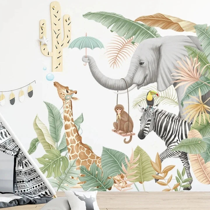 Cute Cartoon Tropical Animal Friends Wallpaper Mural