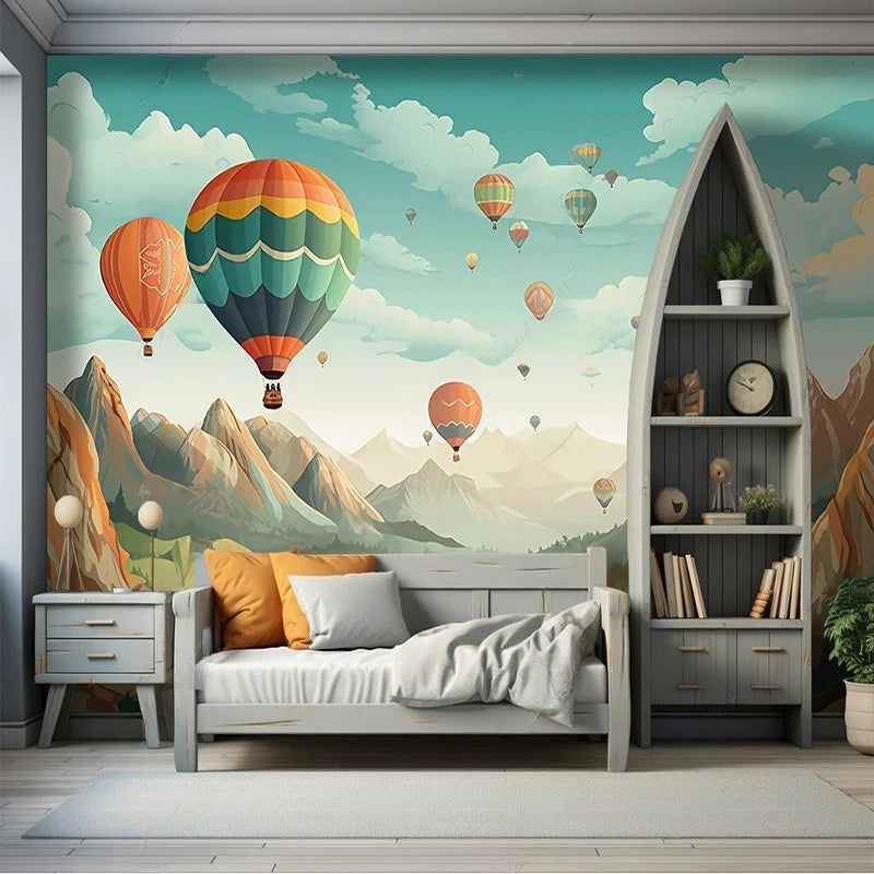 Mountain Landscape Hot Air Balloons Wallpaper Mural