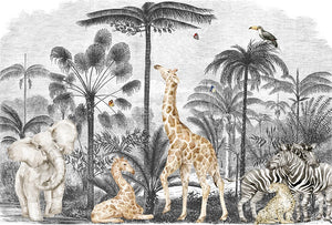 Black and White Safari Chilling Animals Wallpaper Mural