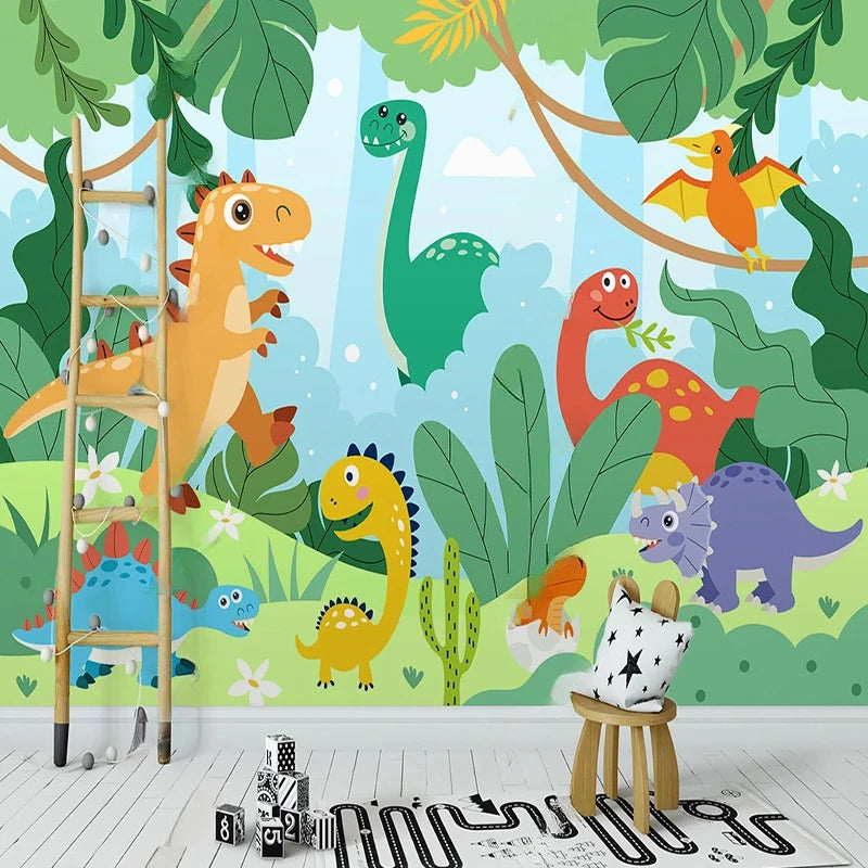 Cartoon Dino Friends Wall Mural Wallpaper