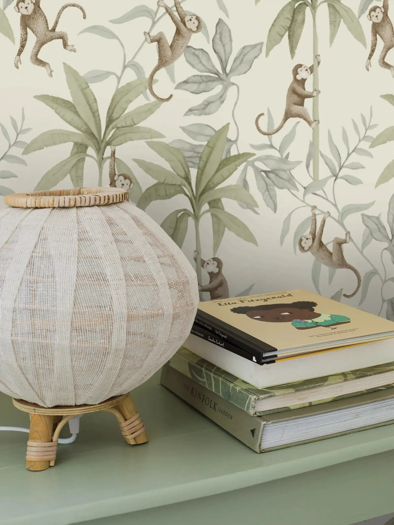 Little Jungle Monkeys And Palm Leaves Pattern Wallpaper