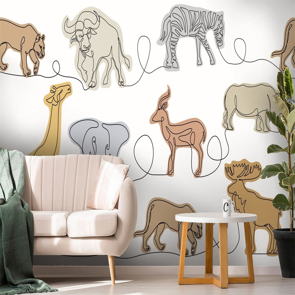 Safari Hand-Painted Animals Wallpapers Mural