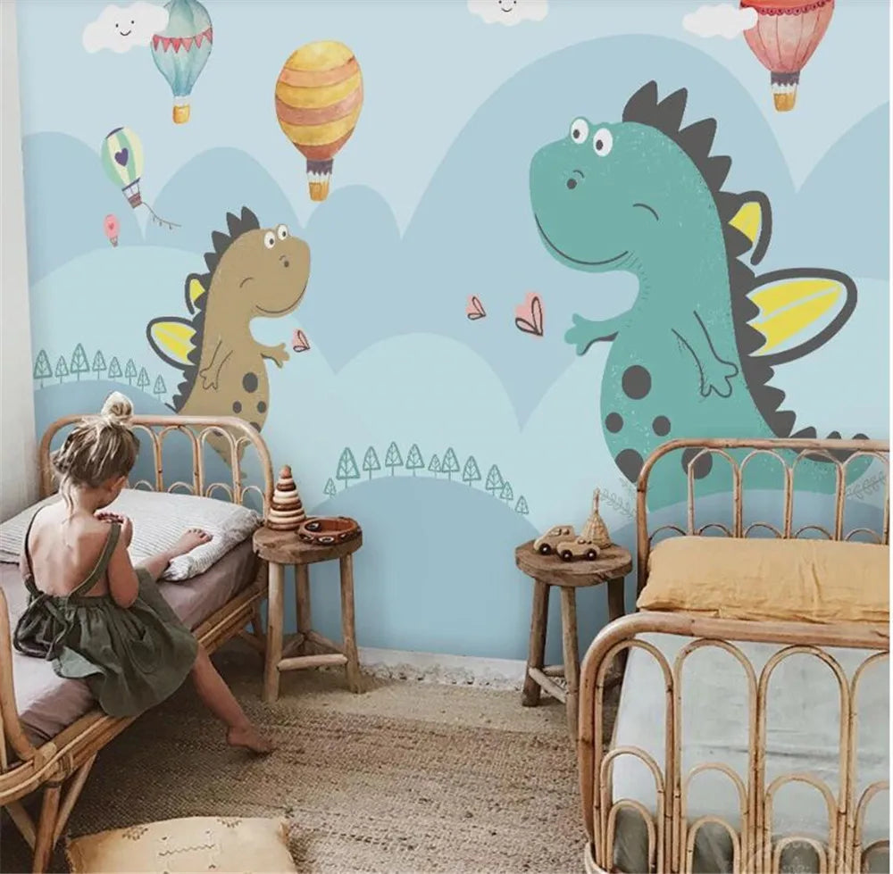 Cute Minimalist Hand-painted Dinosaurs Wallpaper Mural