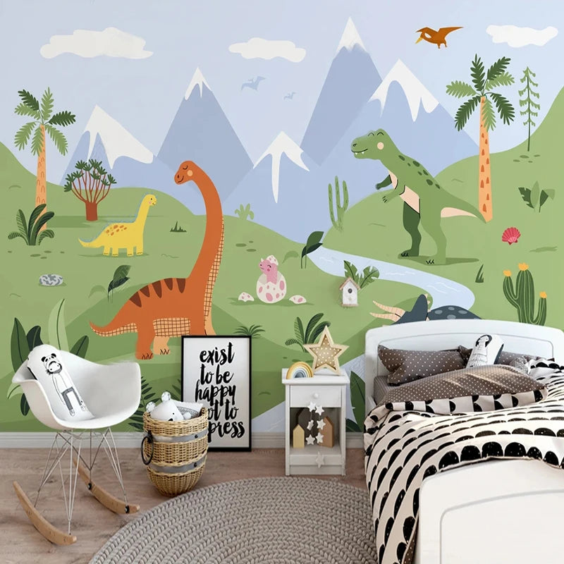 Cartoon Dinosaur Valley Adventure Kids Room Wall Mural Wallpaper