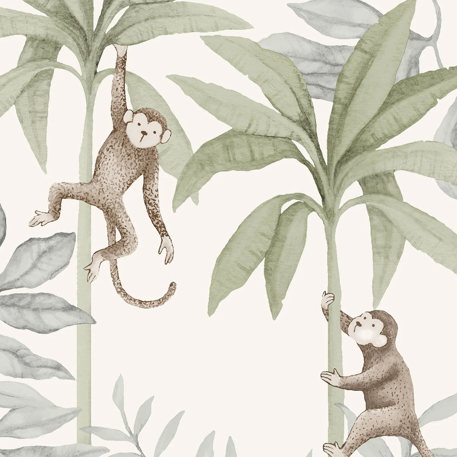 Little Jungle Monkeys And Palm Leaves Pattern Wallpaper