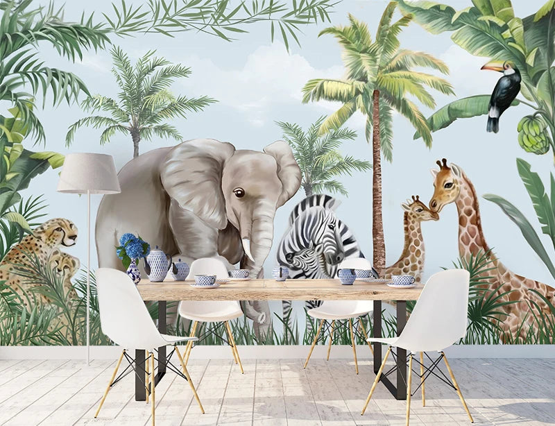 Tropical Forest Animal Family Kids Room Wallpaper Mural