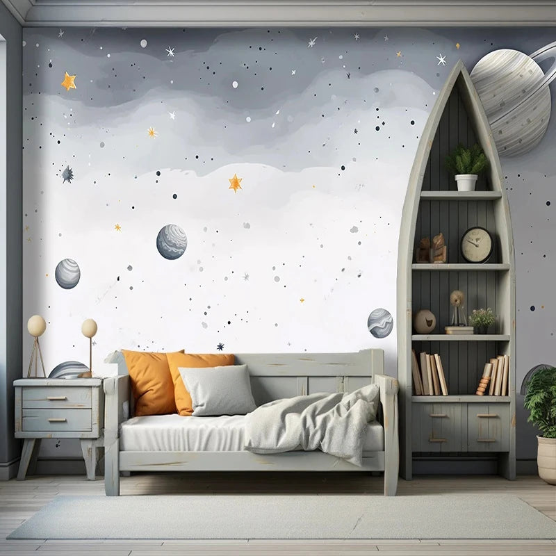 Dreamy Starry Night and Planets Nursery Wall Mural Wallpaper