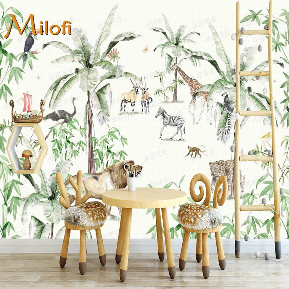 Light Watercolor Safari Jungle Wallpaper Mural