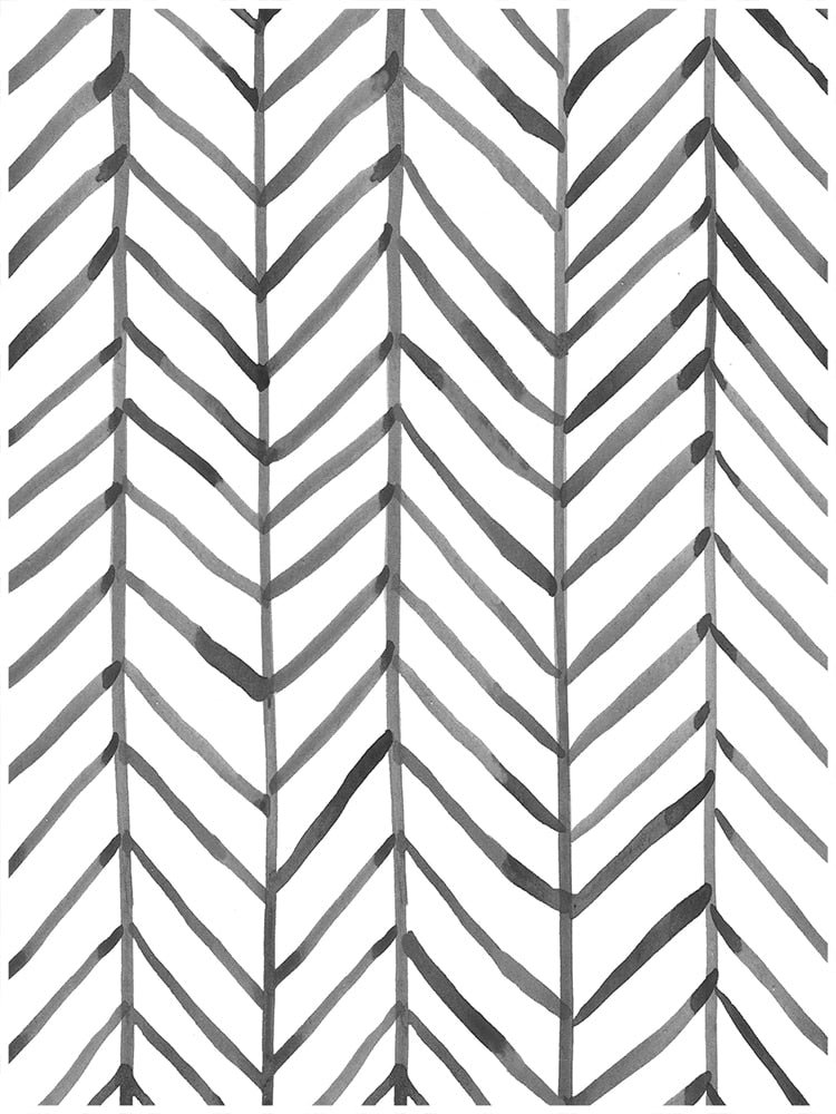 Black White Herringbone Stripes Peel and Stick Wallpaper