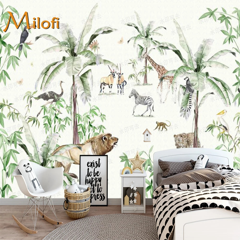 Light Watercolor Safari Jungle Wallpaper Mural