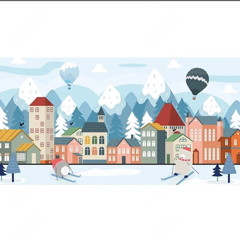 Mountain Town Hot Air Balloon Kids Room Wall Mural Wallpaper