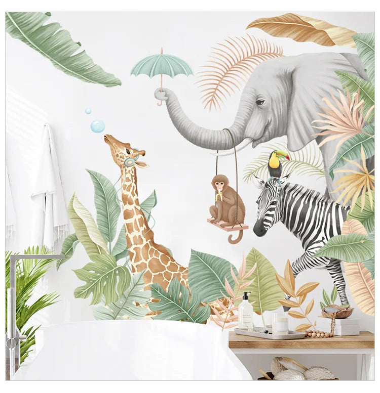 Cute Cartoon Tropical Animal Friends Wallpaper Mural