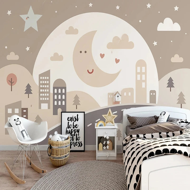 Smiling Moon City Road Wall Mural Wallpaper