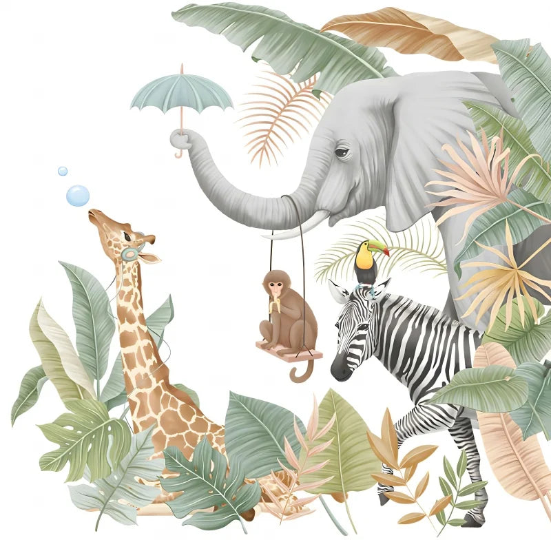 Cute Cartoon Tropical Animal Friends Wallpaper Mural