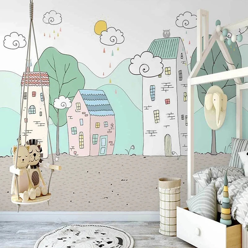 Whimsical Tree Town Wall Mural Wallpaper