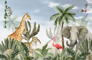 Blue Sky Tropical Rainforest Animals Wallpaper Mural