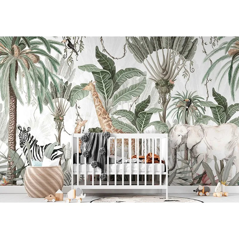 Painted Safari Animals Vibrant Jungle Wallpaper Mural