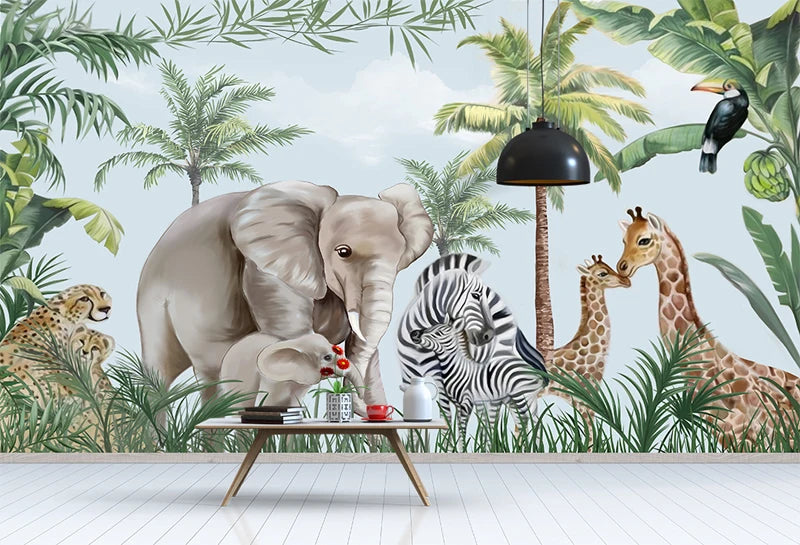 Tropical Forest Animal Family Kids Room Wallpaper Mural