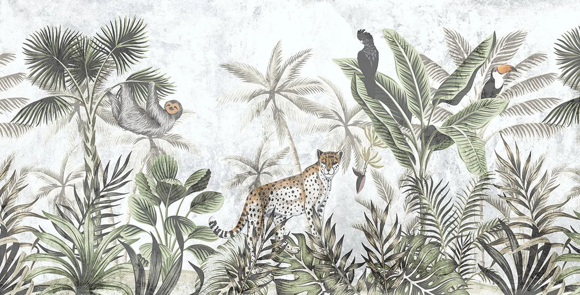 Lightcolors Rainforest Plants Sloth And Leopard Wallpaper Mural