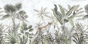 Lightcolors Rainforest Plants Sloth And Leopard Wallpaper Mural