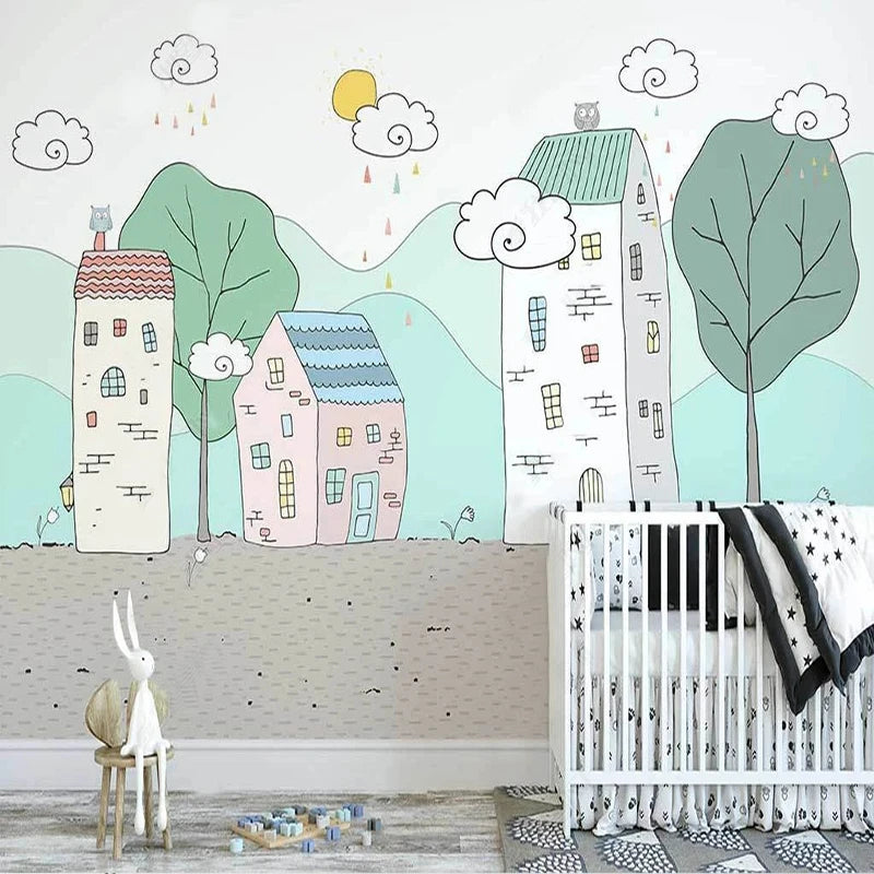 Whimsical Tree Town Wall Mural Wallpaper