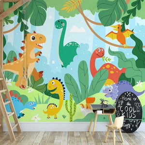 Cartoon Dino Friends Wall Mural Wallpaper