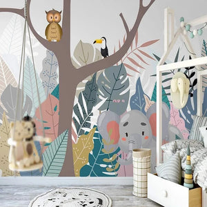 Jungle Animals Tree Nursery Wall Mural Wallpaper