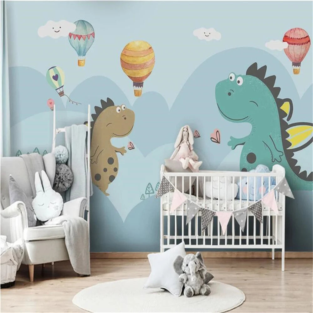 Cute Minimalist Hand-painted Dinosaurs Wallpaper Mural