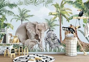 Tropical Forest Animal Family Kids Room Wallpaper Mural