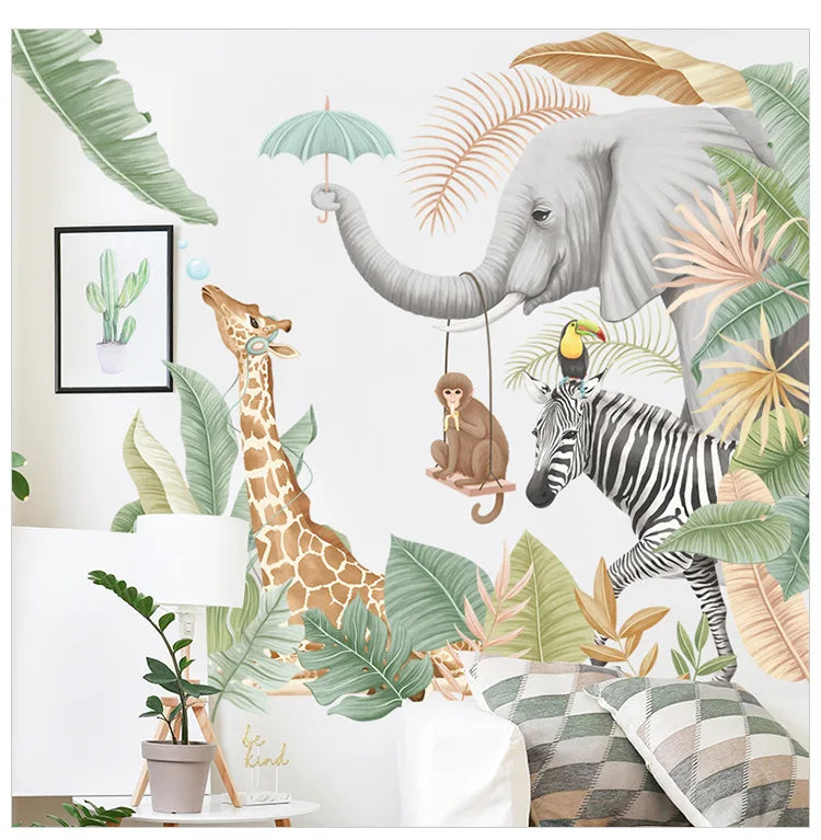 Cute Cartoon Tropical Animal Friends Wallpaper Mural