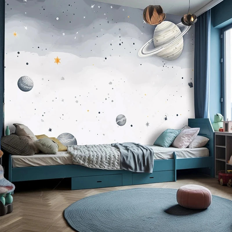 Dreamy Starry Night and Planets Nursery Wall Mural Wallpaper
