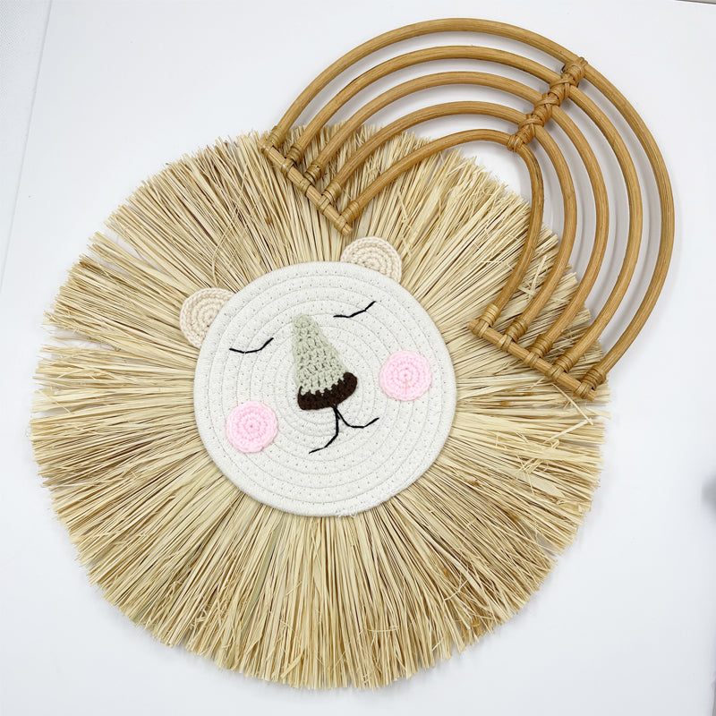 Straw & Woven Lion Wall Hanging