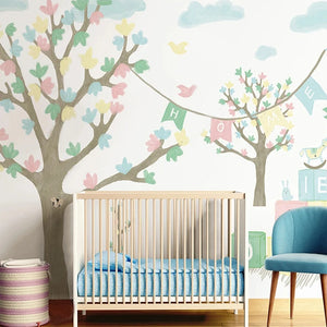 Flowering Trees with Home Banner Wall Mural Wallpaper