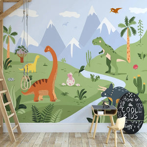 Cartoon Dinosaur Valley Adventure Kids Room Wall Mural Wallpaper