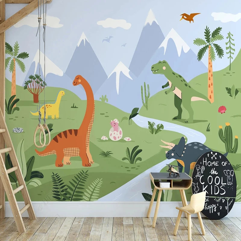 Cartoon Dinosaur Valley Adventure Kids Room Wall Mural Wallpaper