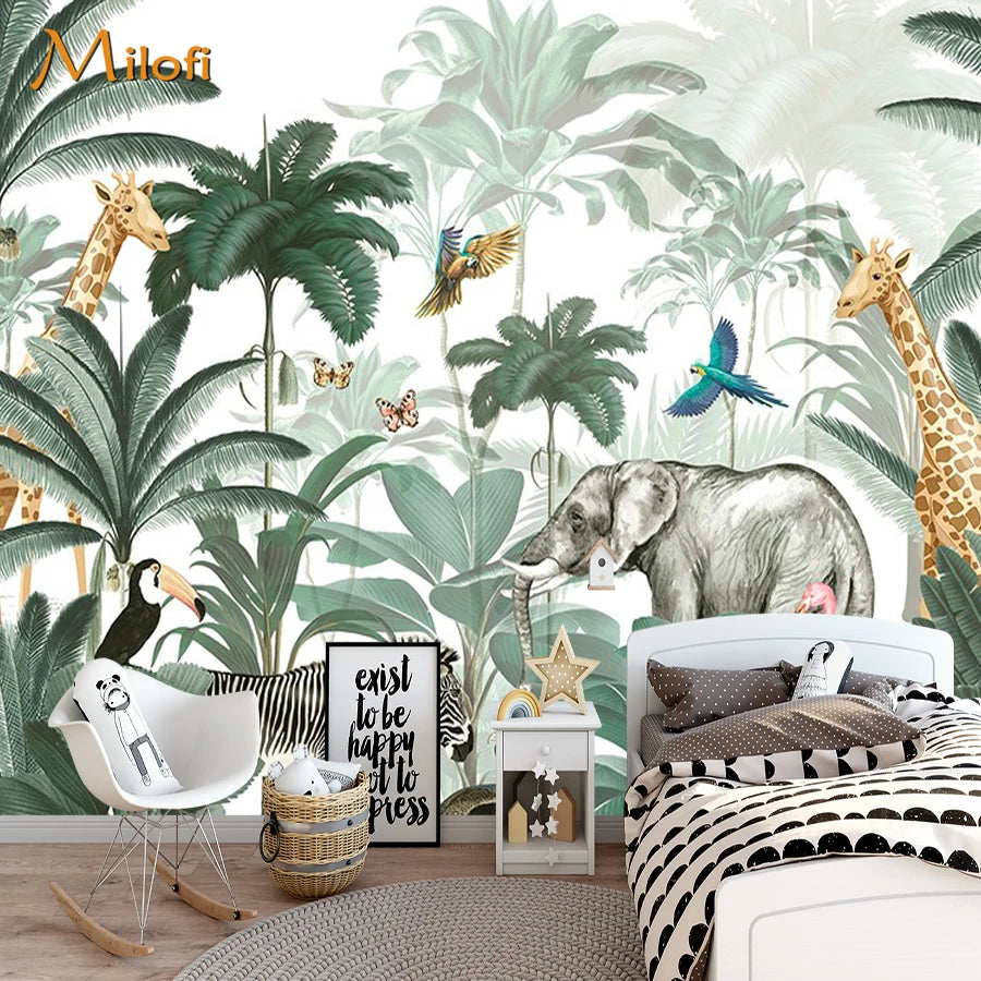 Vibrant Green Jungle Animals Wallpaper Mural