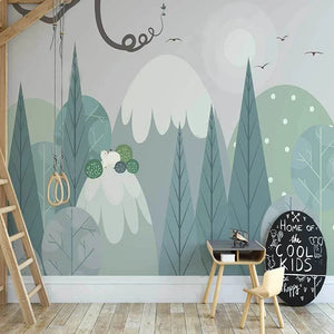Coniferous Forest with Mountain Peaks Wall Mural Wallpaper