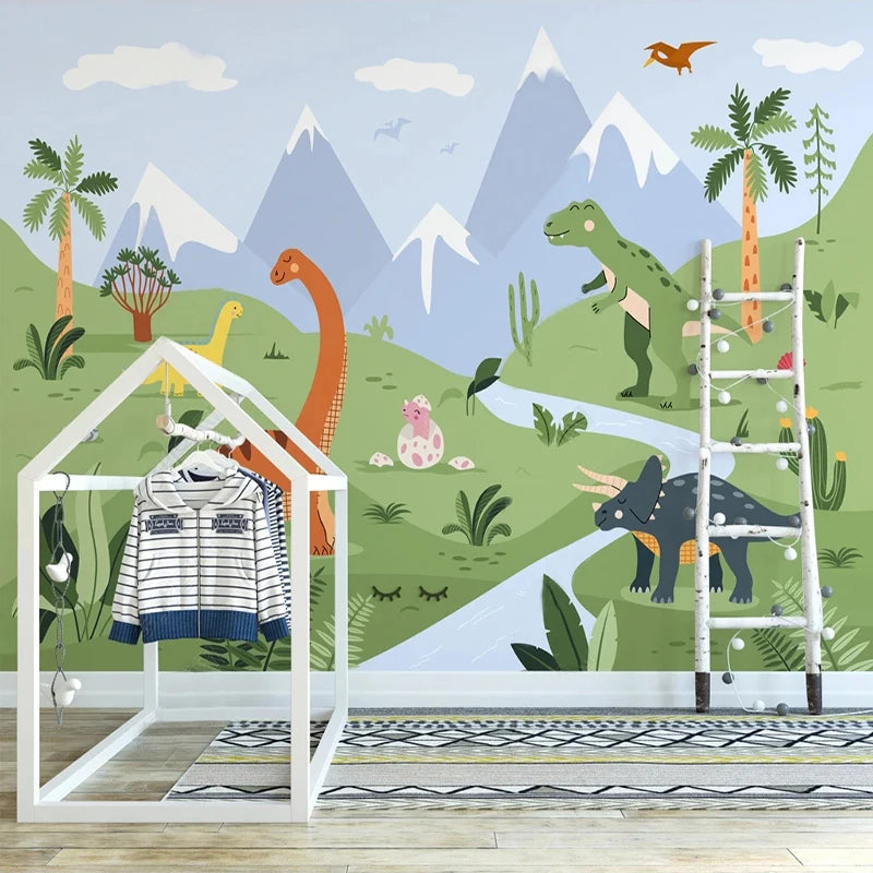 Cartoon Dinosaur Valley Adventure Kids Room Wall Mural Wallpaper