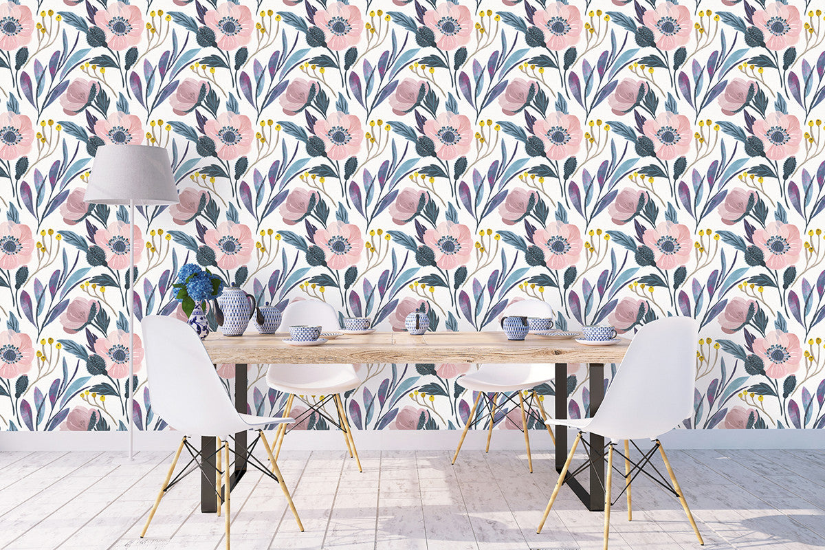 Charming Pink Flowers Peel And Stick Wallpaper